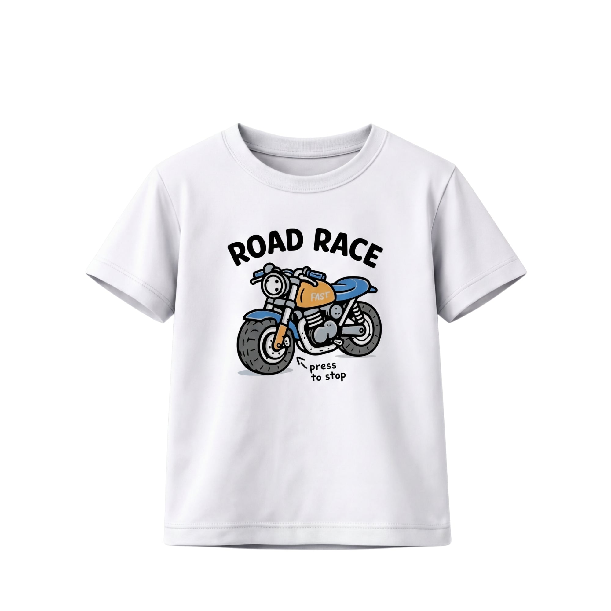 Happi wear White “Road Race” Motorcycle Graphic T-Shirt – Soft Cotton Casual Tee for Kids