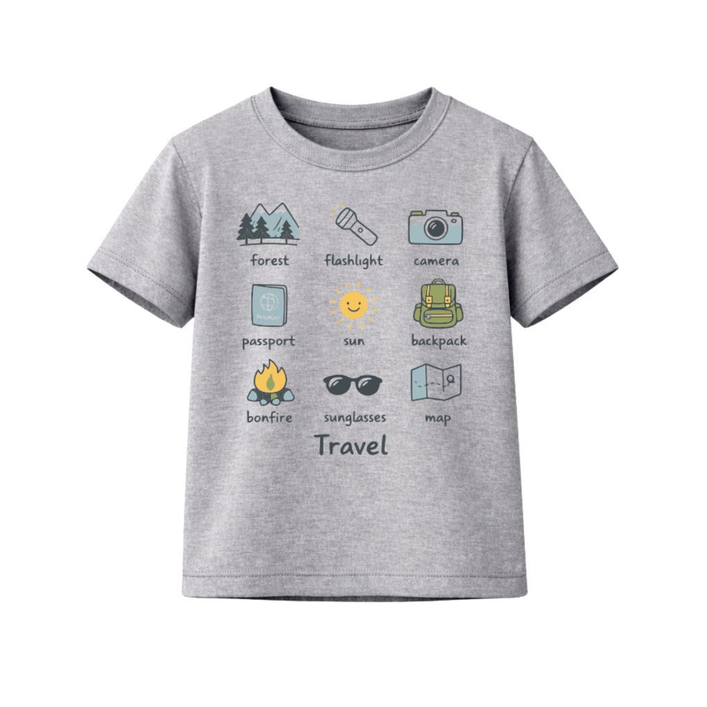 Happi wear Grey Bicycle Adventure Graphic T-Shirt – Cotton Casual Wear for Kids