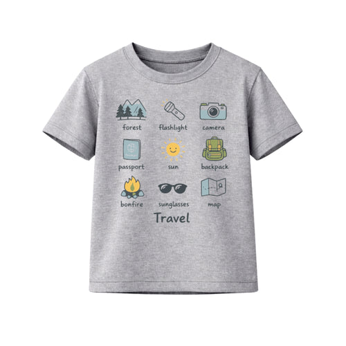 Happi wear Grey Bicycle Adventure Graphic T-Shirt – Cotton Casual Wear for Kids