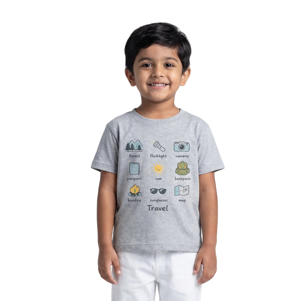 Happi wear Grey Bicycle Adventure Graphic T-Shirt – Cotton Casual Wear for Kids