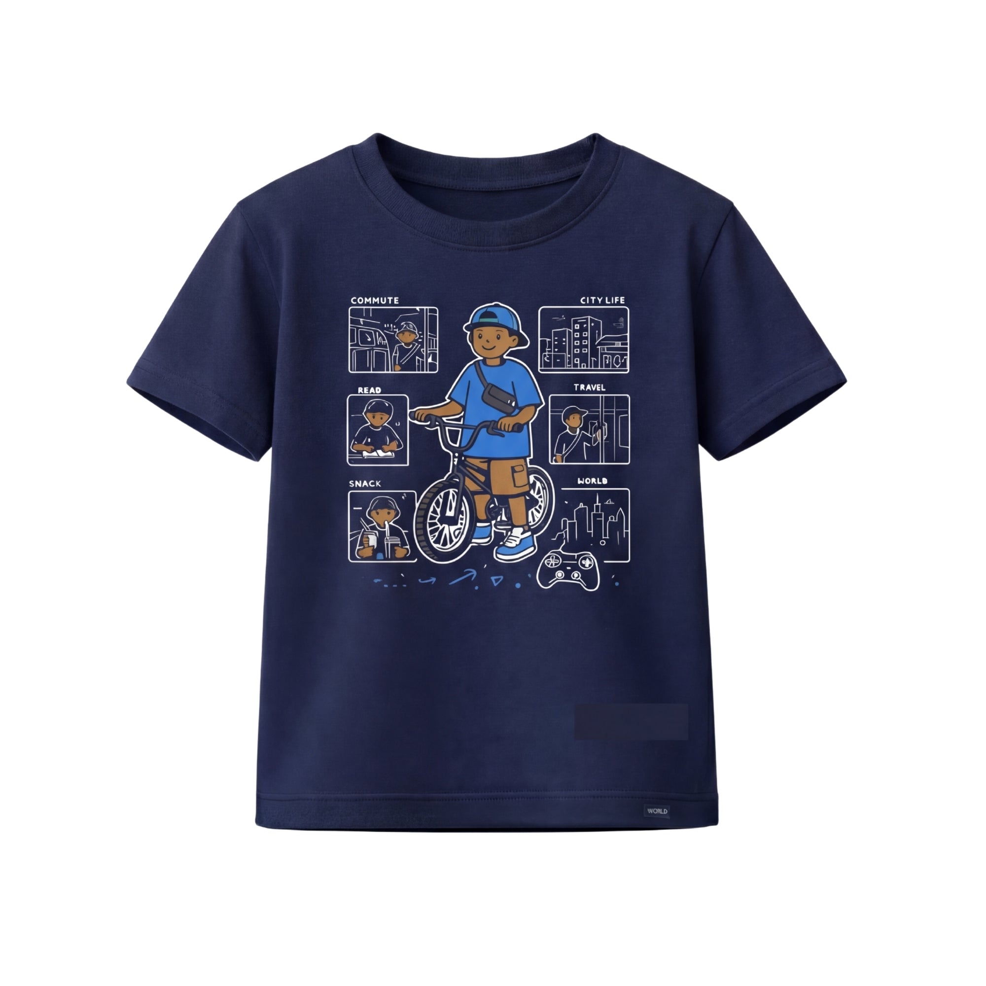 Happi wear Navy Blue Bicycle Adventure Graphic T-Shirt – Cotton Casual Wear for Kids
